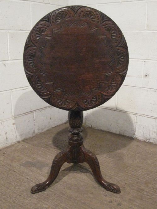 Antique Georgian Carved Country Oak Tilt Top Tripod Table C1780 Wdb90/9.4