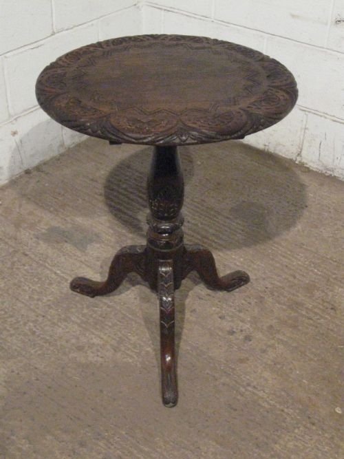fig 1. ANTIQUE GEORGIAN CARVED COUNTRY OAK TILT TOP TRIPOD TABLE C1780 WDB90/9.4