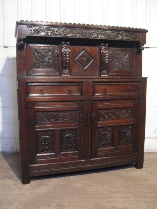 Antique James 11 Carved Oak Peg Joined Court Cupboard C1680