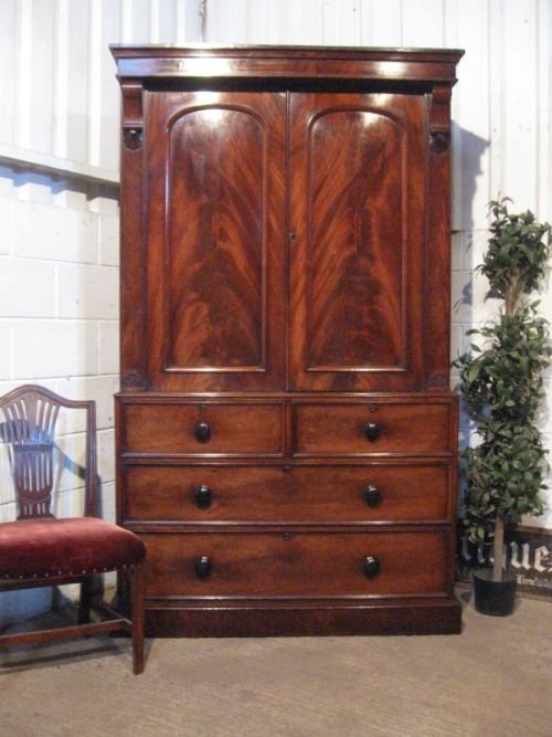 fig 1. ANTIQUE WILLIAM 1V FLAMED MAHOGANY WARDROBE ON CHEST /CLOTHES PRESS C1820 WDB420/13.4