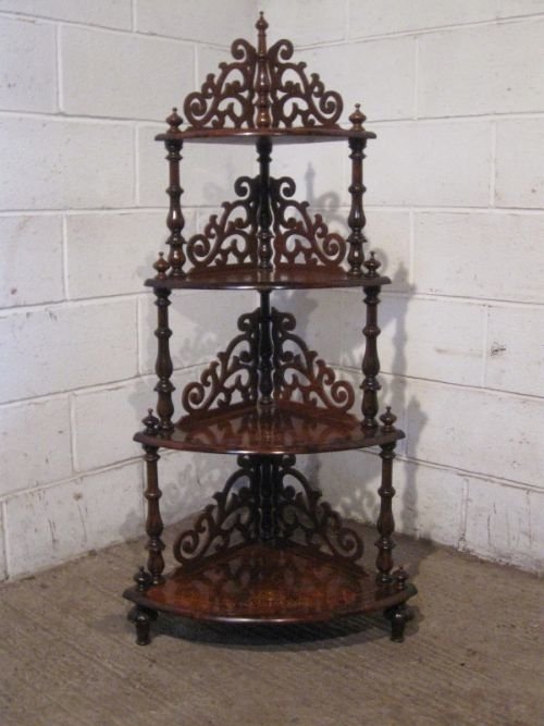 Stunning Antique Victorian Mahogany & Burr Walnut Inlaid Four Tier Whatnot C1860 Wdb4645/13.4