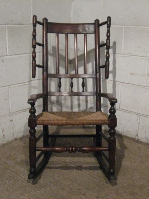 fig 1. ANTIQUE GEORGIAN COUNTRY OAK LANCASHIRE SPINDLE BACK ROCKING CHAIR C1780 WDB4601/14.4