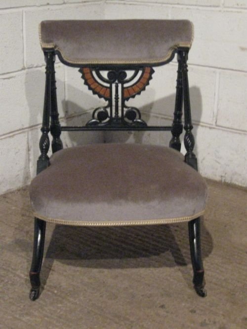 Decorative Antique Asthetic Ebonised and Walnut Nursing Salon Chair C1880 Wdbh337/14.4
