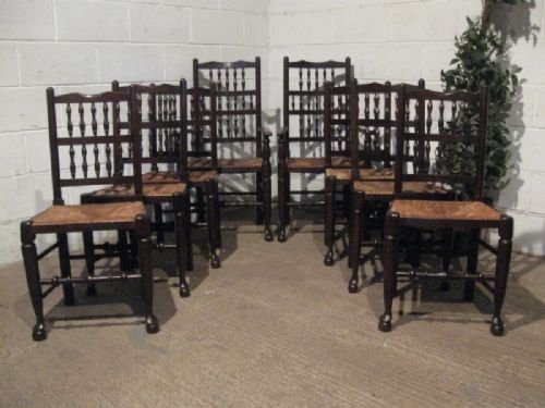 Antique Set Edwardian Country Oak Lancashire Dining Chairs Wdb300/21.4