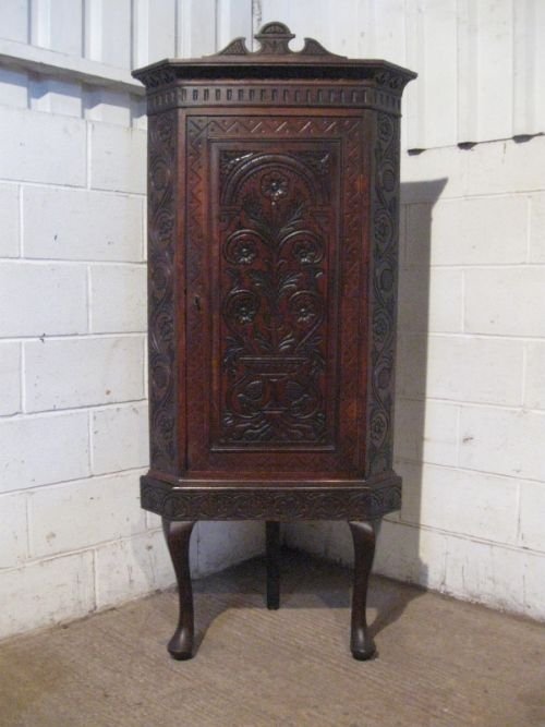 Antique Georgian Carved Oak Standing Corner Cabinet C1780 Wdb3928/28.4