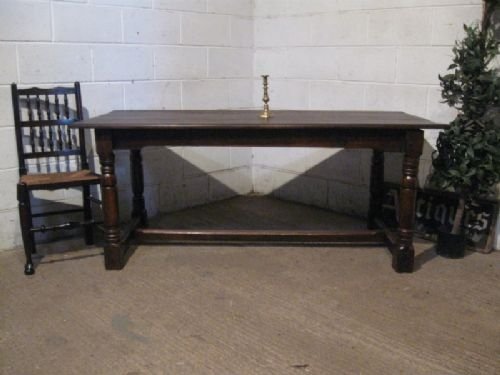 Lovely Antique Victorian Country Oak Plank Top Refectory Dining Table C1860  Seats 8-10 Wdb180/28.4