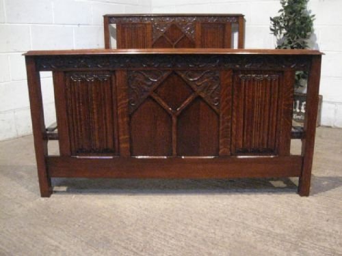 Quality Antique Arts & Crafts Carved Oak Double Bed C1900 Wdb80/28.4