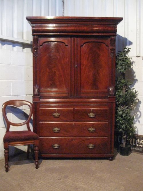 fig 1. SUPERB ANTIQUE VICTORIAN MAHOGANY LINEN PRESS ON CHEST C1880 WDB300/5.4