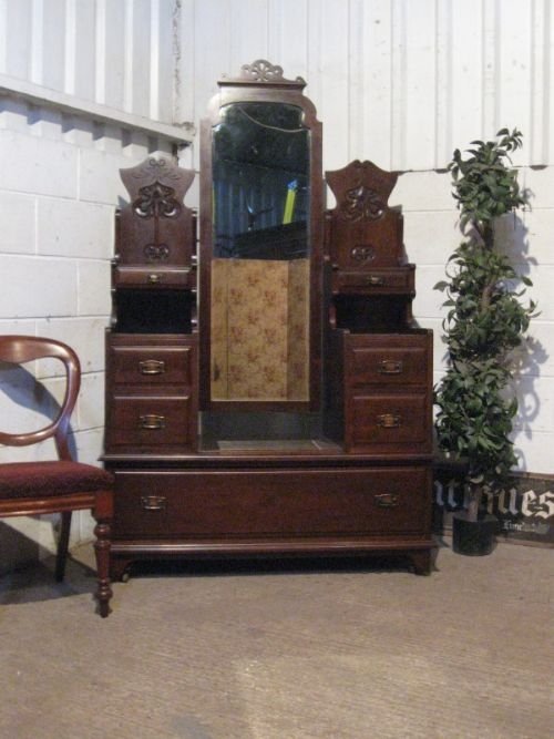 fig 1. SUPERB LARGE ANTIQUE VICTORIAN ART NOUVEAU MAHOGANY DRESSING TABLE C1890 WDB85/12.5