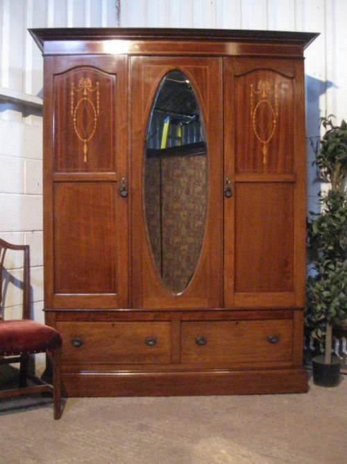 Quality Antique Edwardian Sheraton Inlaid Mahogany Double Wardrobe C1900 Wdb190/19.5