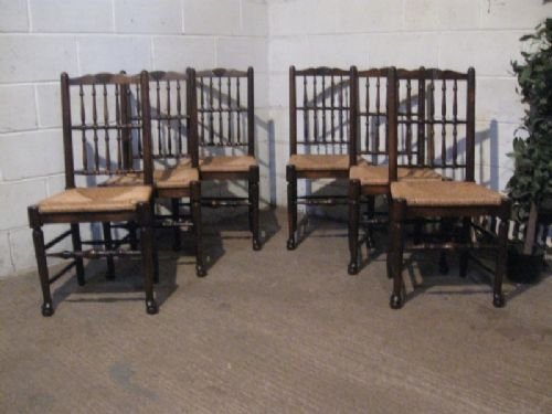Set Six Antique Country Oak Lancashire Spindle Back Dining Chairs C1920 Wdb200/25.5