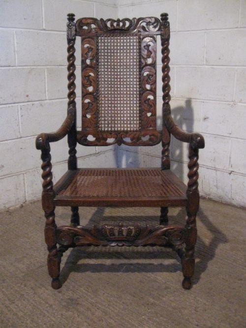 Antique Charles 11 Carved Elm Yorkshire Armchair with Crown C1660 Wdb155/25.5
