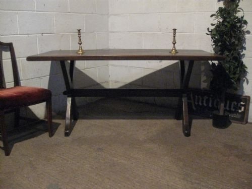 Antique Edwardian Oak X Framed Refectory Dining Table C1900 Wdb75/1.6