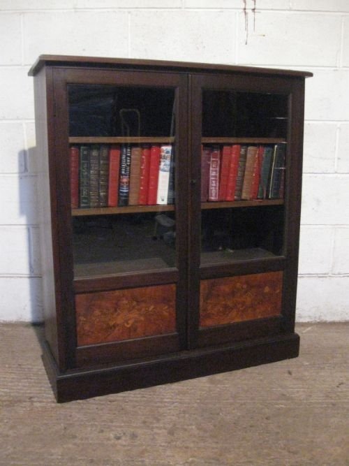 Antique Edwardian Walnut Inlaid Floor Standing Glazed Bookcase C1900 Wdb4836/9.6