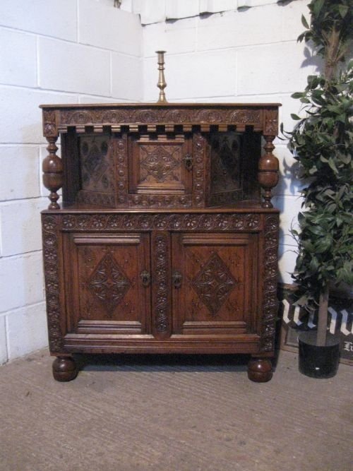 Small Antique Very Early Victorian Carved Oak Peg Joined Court Cupboard C1840 Wp4907a/5.7