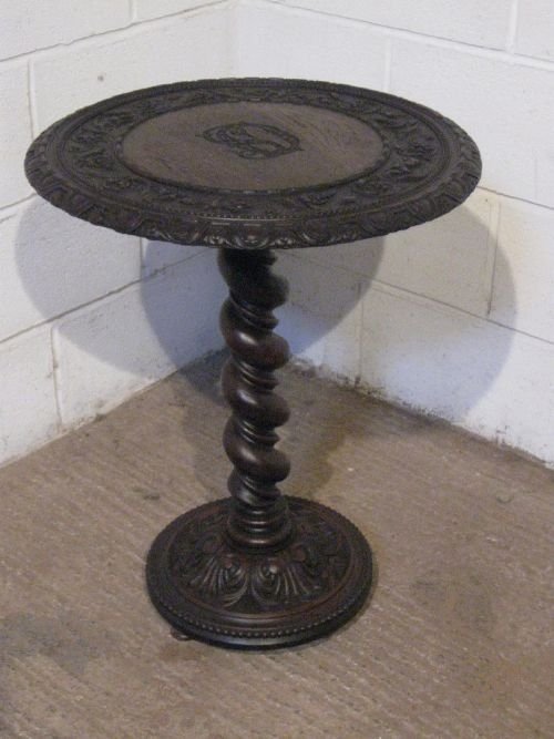 Antique Victorian Carved Oak Lamp Side Table C1860 Wdb60/7.7
