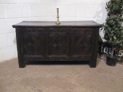 fig 1. ANTIQUE JAMES 11 CARVED & JOINED OAK COFFER CHEST C1680 WDB4931/7.7 YORKSHIRE/LAKES ORIGIN