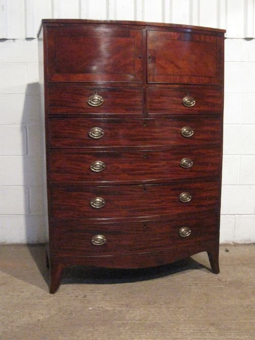 Antique Georgian Regency Flamed Mahogany Bow Front Chest of Drawers Tallboy C1800 Wdb4930/12.7