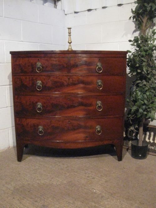 Antique Regency Flamed Mahogany Bow Fronted Chest of Drawers C1800 Wdb230/12.7