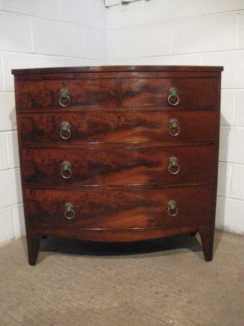 fig 1. ANTIQUE REGENCY FLAMED MAHOGANY BOW FRONTED CHEST OF DRAWERS C1800 WDB230/12.7
