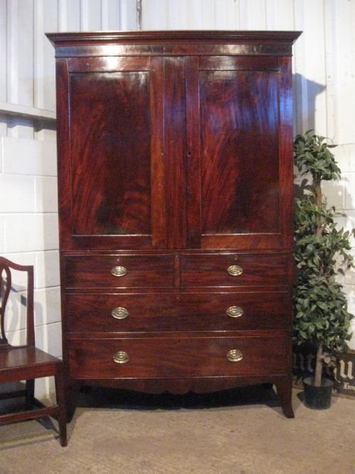fig 1. ANTIQUE REGENCY FLAMED MAHOGANY CAMPAIGN WARDROBE ARMOIRE C1800 WDB240/22.7