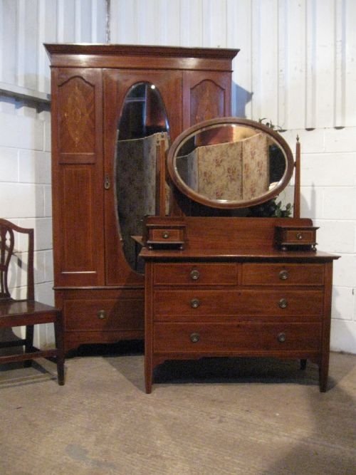 Antique Edwardian Inlaid Mahogany Wardrobe and Dressing Table Chest C1900 Wdb120/22.7