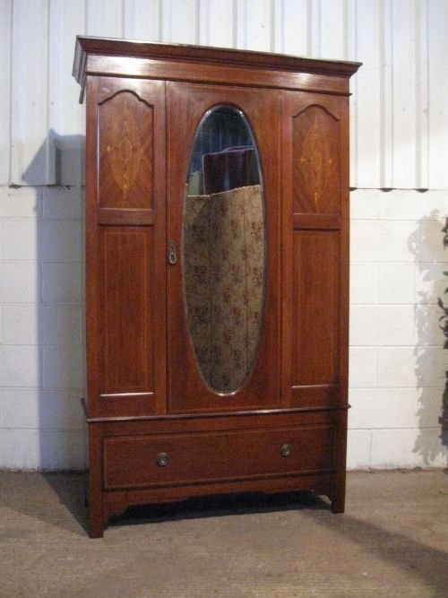 fig 1. ANTIQUE EDWARDIAN INLAID MAHOGANY WARDROBE AND DRESSING TABLE CHEST C1900 WDB120/22.7