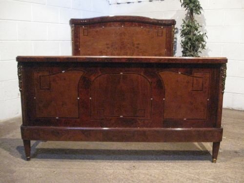 Antique French Art Nouveau Mahogany & Burr Walnut Bed Inlaid with Mother of Pearl C1890 Wdb4958/11.7