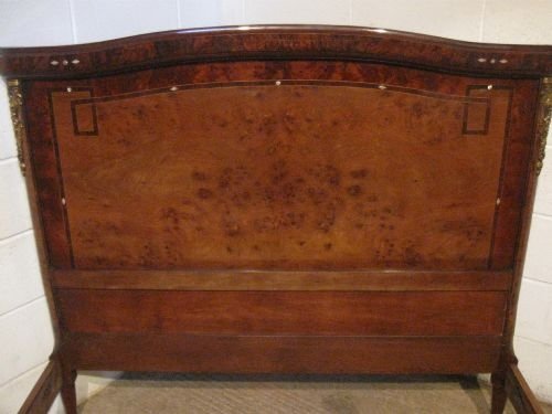 fig 1. ANTIQUE FRENCH ART NOUVEAU MAHOGANY & BURR WALNUT BED INLAID WITH MOTHER OF PEARL C1890 WDB4958/11.7