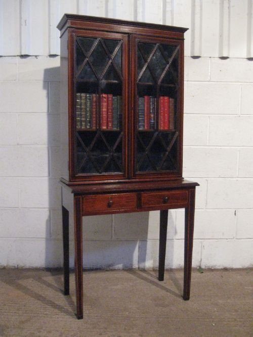 Antique Edwardian Astragal Glazed Mahogany Bookcase on Writing Desk C1900 Wdb4955/27.7
