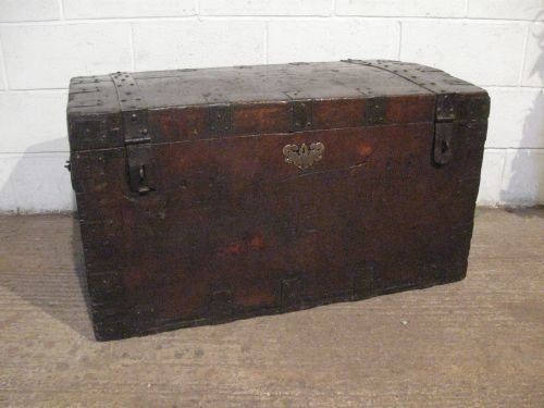 Antique Georgian Oak Iron Strapped Chest Box Trunk  C1780 Wdb130/27.7