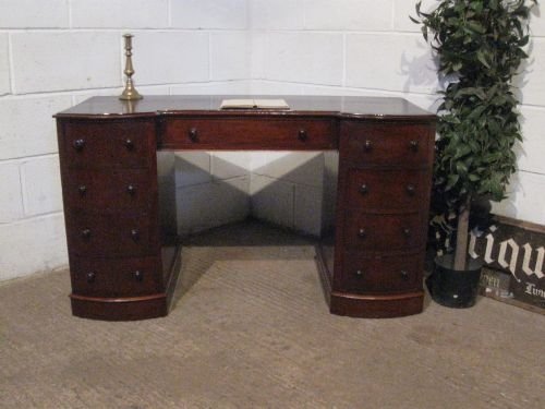 Antique Victorian Mahogany Bow Fronted Twin Pedastal Kneehole Desk C1880 Wdb85/27.7