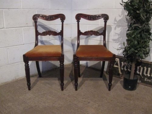 Lovely Pair Antique William 1v Carved Rosewood Side Hall Chairs C1820 Wdb4989/1.9