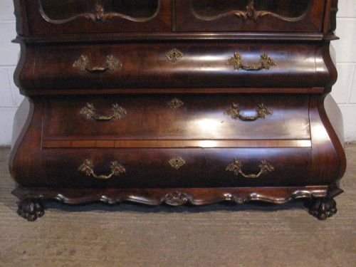 fig 1. ANTIQUE DUTCH WALNUT DISPLAY CABINET BOOKCASE ON BOMBE BASE LATE 19TH CENT WDB4987/1.9