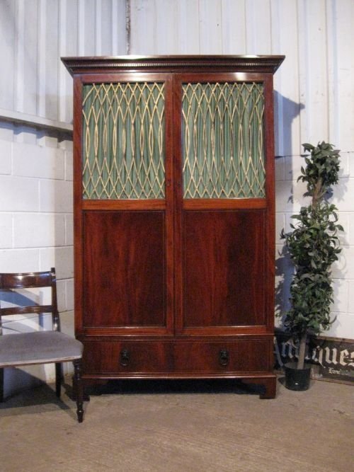 Antique Regency Mahogany Double Wardrobe with Brass Grill Panels C1800 Wdb5006/7.9