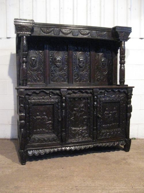 Antique James 11 17th Century Figural Carved Joined Oak Sideboard Dresser Court Cupboard C1680 Wdb5010/7.9