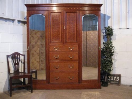 Antique Edwardian Inlaid Mahogany Triple Wardrobe Compactum C1900  Wdb4469/7.9