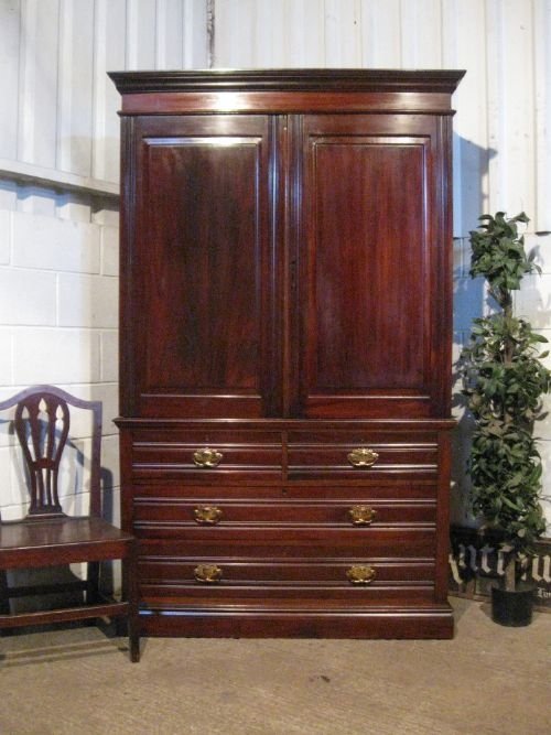 fig 1. ANTIQUE EDWARDIAN MAHOGANY WARDROBE CLOTHES LINEN PRESS C1900 WDB5996 /13.9