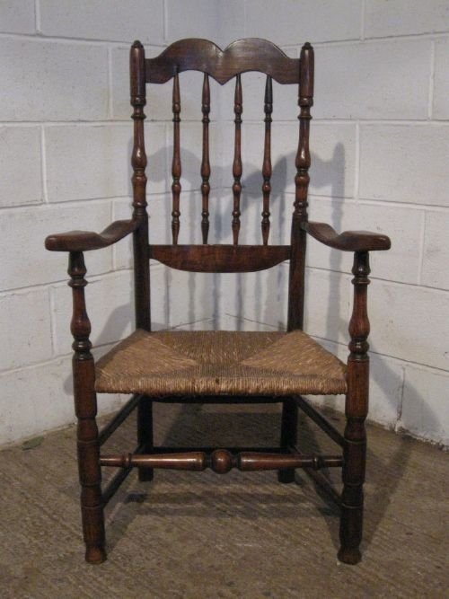 Antique Georgian Country Elm Spindle Back Open Armchair Hall Chair C1780 Wdb6003/13.9