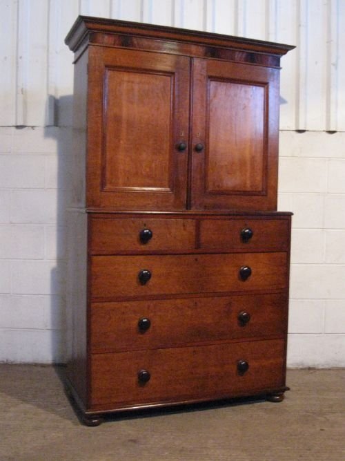 Antique Georgian Oak & Mahogany Linen Press on Chest of Drawers C1780 Wdb6009/13.9