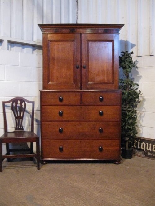 fig 1. ANTIQUE GEORGIAN OAK & MAHOGANY LINEN PRESS ON CHEST OF DRAWERS C1780 WDB6009/13.9