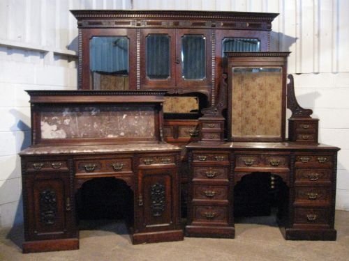 Imposing Large Antique Victorian Mahogany Bedroom Suite, Triple Wardrobe, Washstand Dressing Table C1880 Wdb4936/20.9