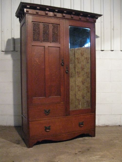 fig 1. ANTIQUE VICTORIAN ARTS & CRAFTS OAK DOUBLE WARDROBE C1890 WDB6028/20.9