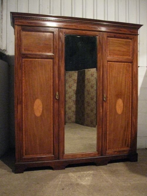 Antique Edwardian Mahogany Inlaid Triple Wardrobe Compactum C1900 Wdb5975/27.9
