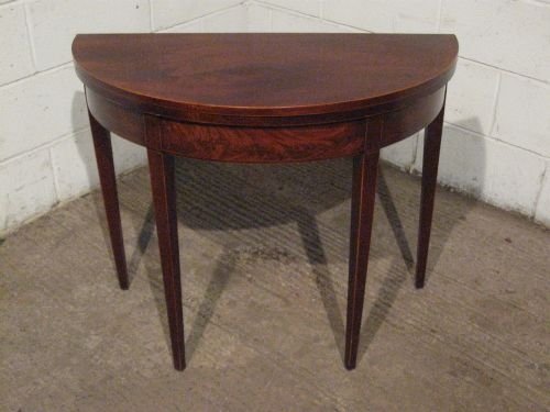 fig 1. LOVELY ANTIQUE GEORGIAN REGENCY MAHOGANY DEMI LUNE FOLD OVER TEA GAMES TABLE WITH FINE INLAY C1800 WDB6048/27.9