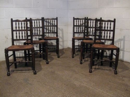 Antique Set Six Country Oak Spindle Back Dining Chairs C1920 Wdb4639/27.9