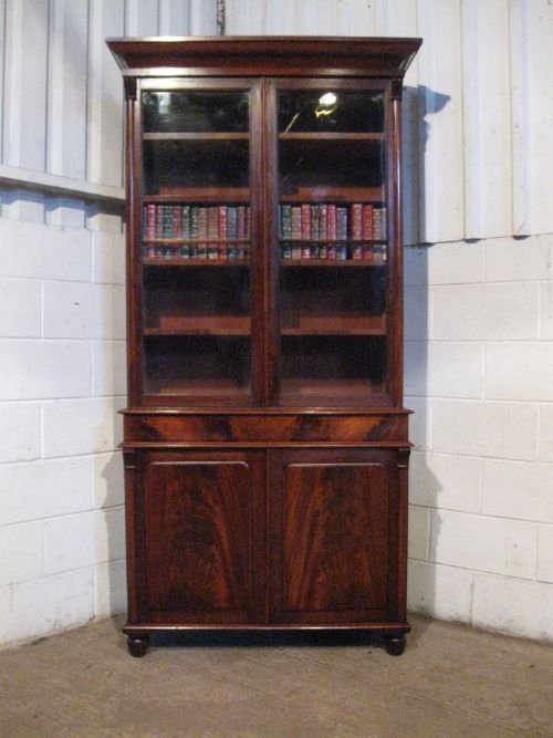 fig 1. ANTIQUE WILLIAM 1V FLAMED MAHOGANY LIBRARY BOOKCASE C1820 WDB6018/6.10