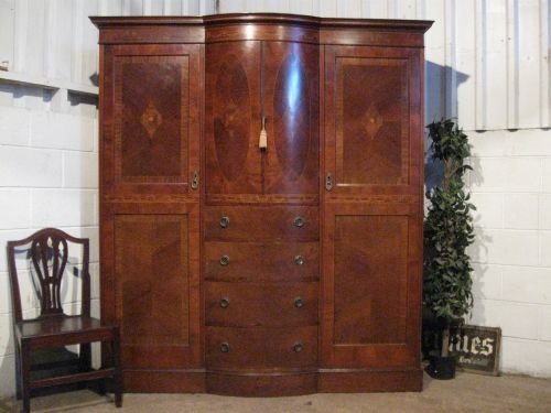 Antique Quality Edwardian Inlaid Mahogany Breakfront Triple Wardrobe Compactum C1900 Wdb4998/12.10