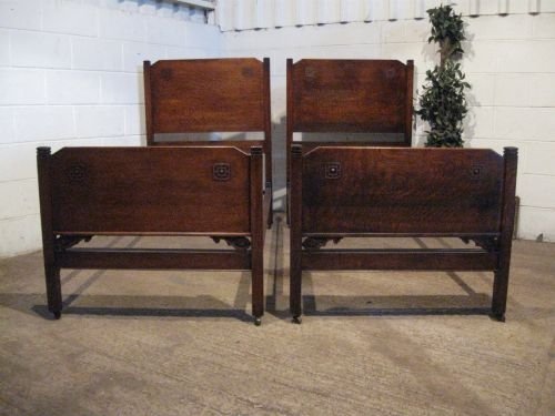 Pair Antique Edwardian Oak Single Beds C1900 Wdb6051a/12.10
