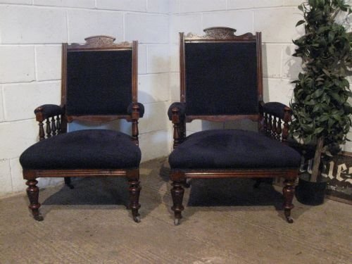 Antique Pair Victorian Walnut Ladies & Gents Salon Library Armchairs C1890 Wdb6060/12.10